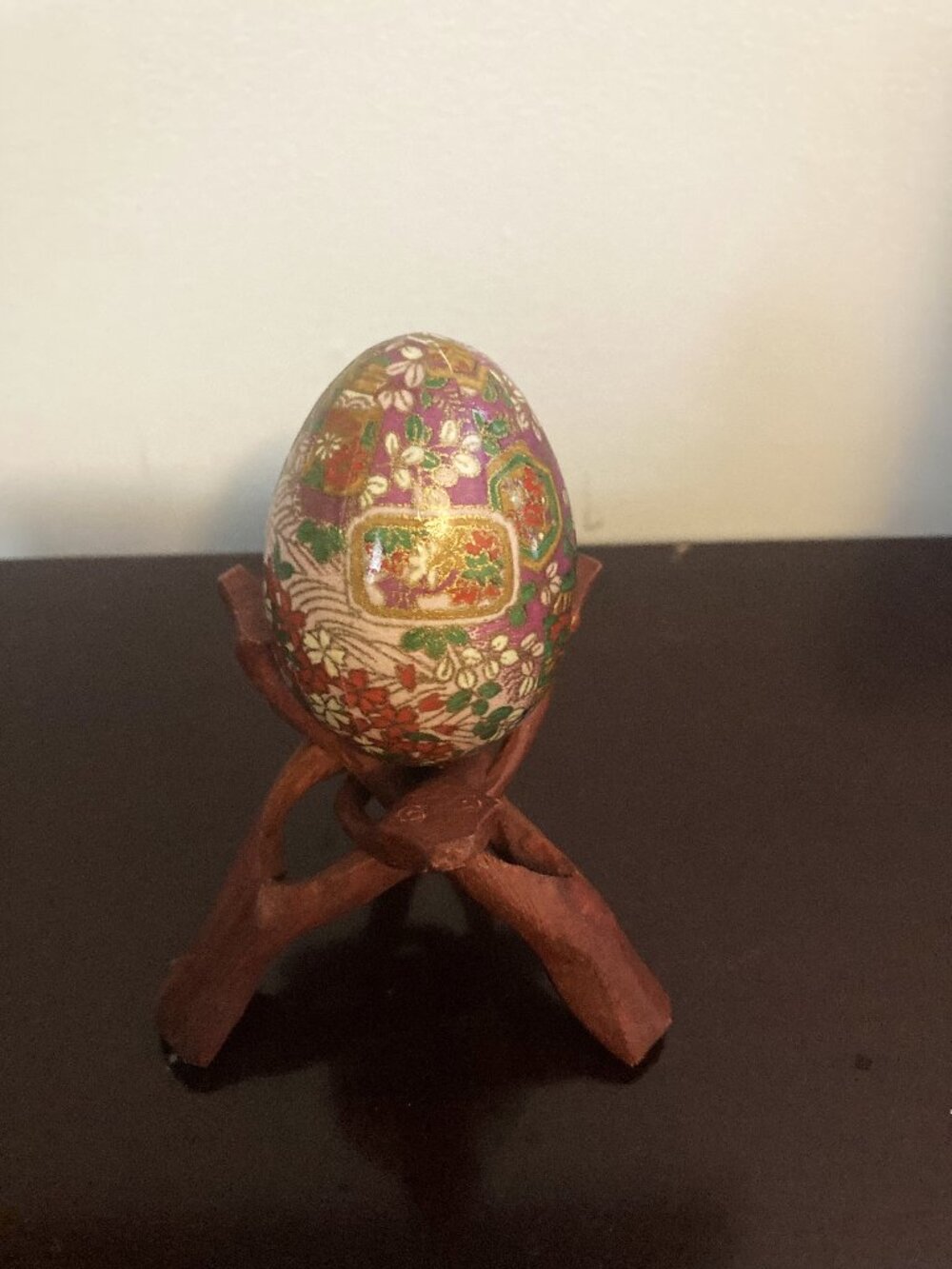 Vintage Paper Mache Kashmiri Lacquered Oriental Style Decorated Egg